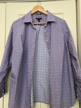 Lands' End Purple Patterned Button-Up Blouse